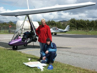 Terry and Julie with Quik G-TERR at Plockton, a pair of well-travelled and adventurous aviators from Kemble, who took turns to fly the various legs.